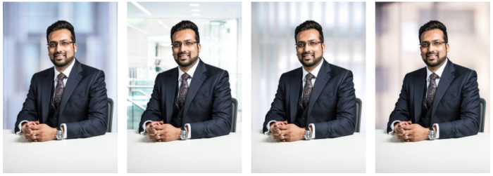 Selection of corporate headshots with different London office background